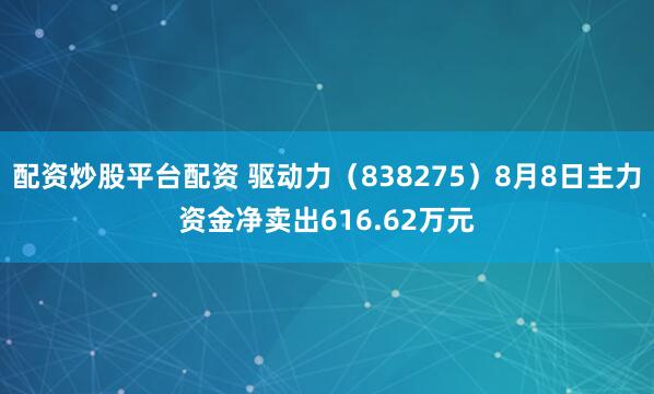 配资炒股平台配资 驱动力（838275）8月8日主力资金净卖出616.62万元